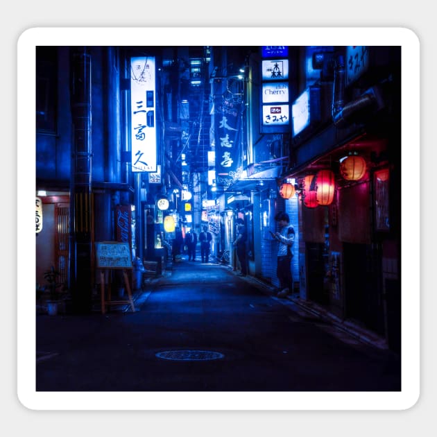 Japan Kyoto street - blue cyberpunk sci fi neon vintage 80s Sticker by Vane22april